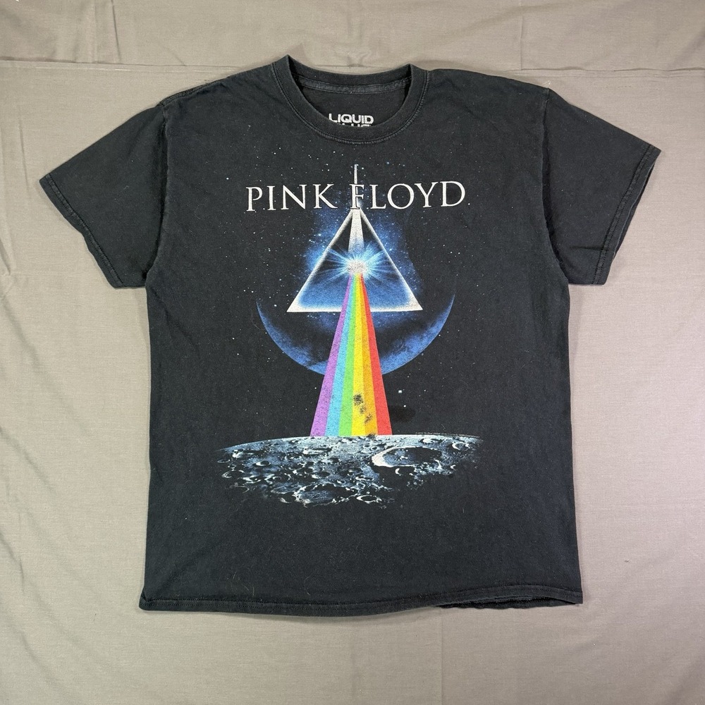 Pink Floyd Liquid Blue Shirt Mens Large Black Pyramid Rainbow Moon Band Tee